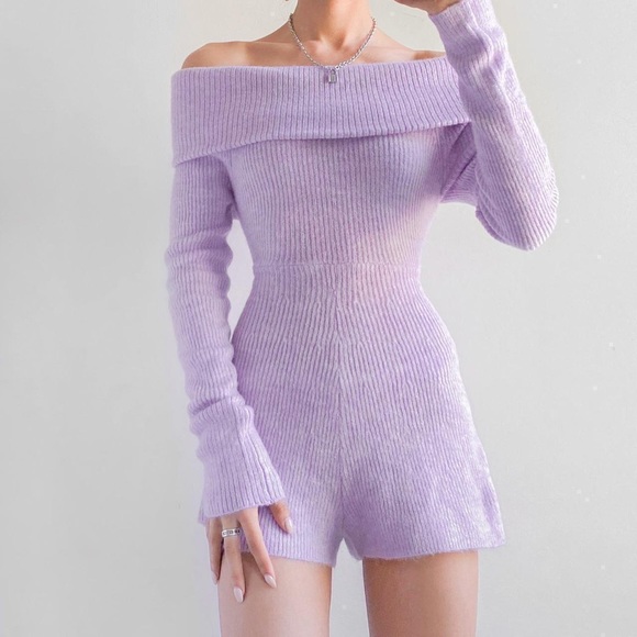 💜 URBAN OUTFITTERS LAVENDER OPEN SHOULDER KNIT ROMPER! - Picture 9 of 9